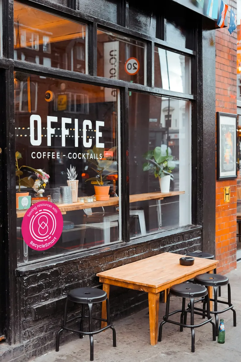 Cafe shopfront window with a pink ReSmart window decal