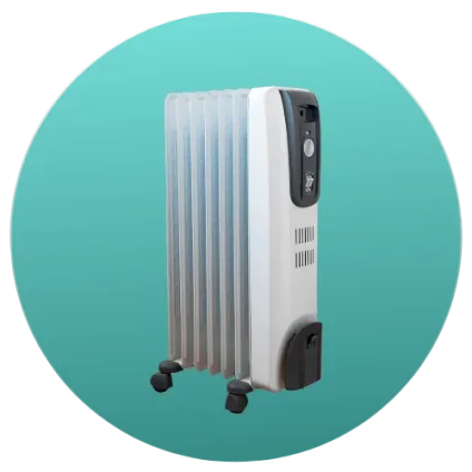 Portable oil-filled radiator heater on wheels