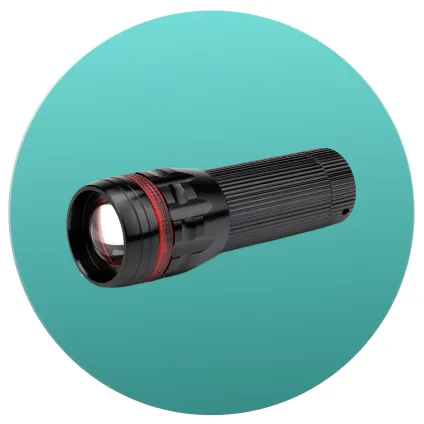 Black torch with a red ring near the lens