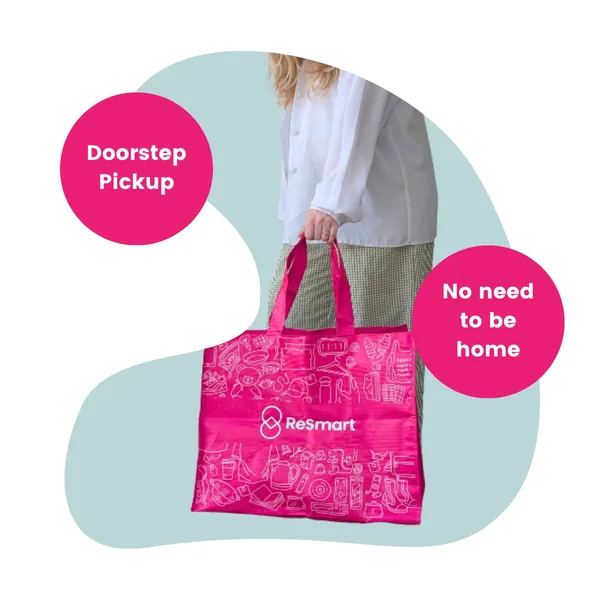 Pink ReSmart bag left outside for a doorstep pickup