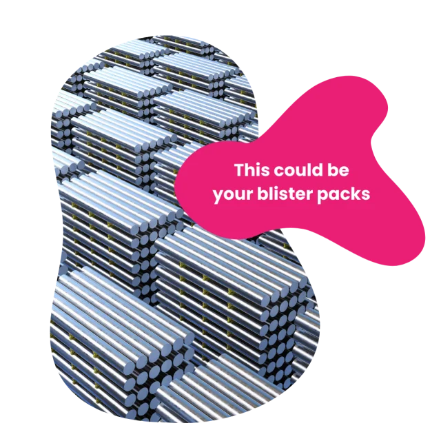 Stacked blister packs in a blob with the label “This could be your blister packs”